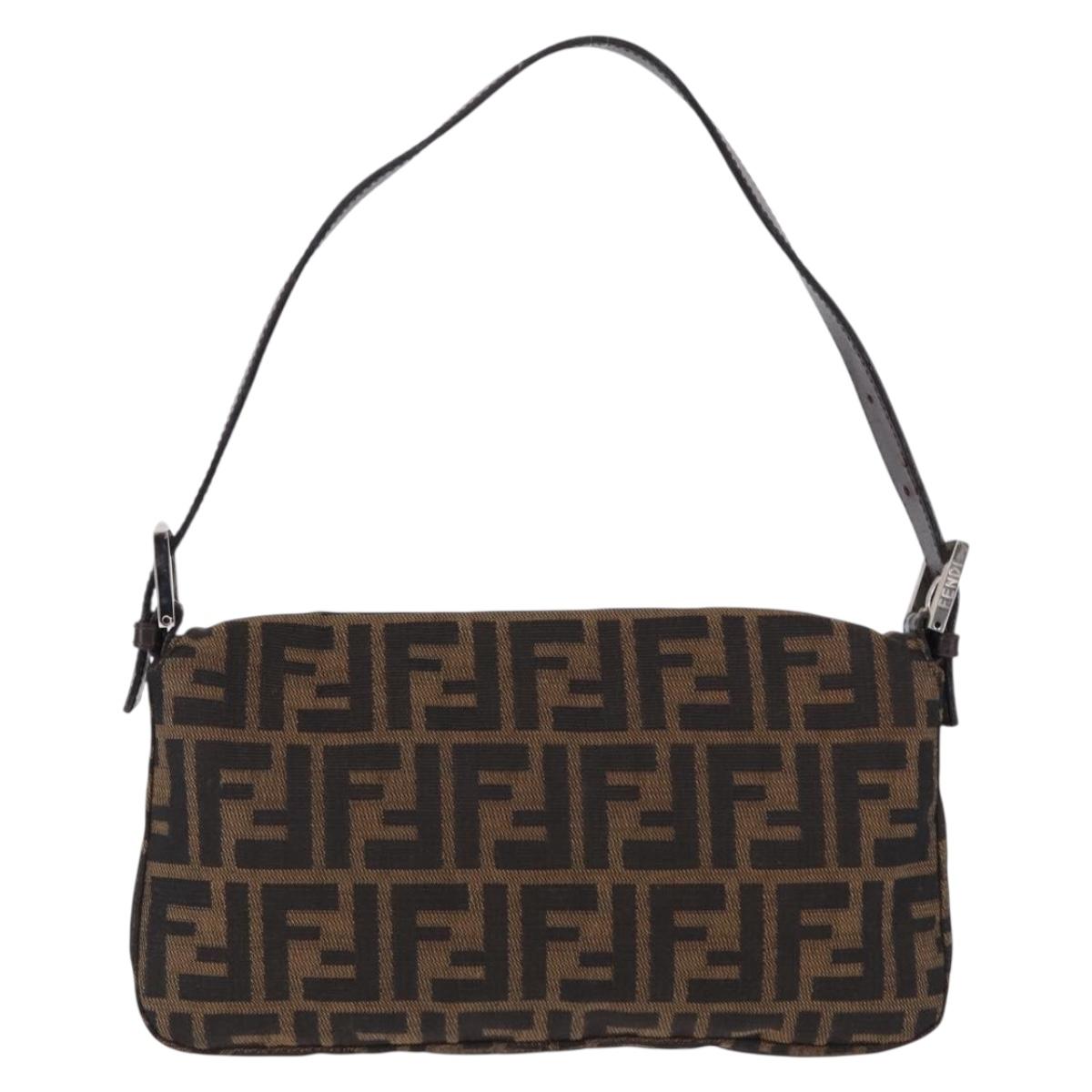 FENDI Zucca Canvas Mamma Baguette Shoulder Bag Brown Silver Auth BA14206SAV