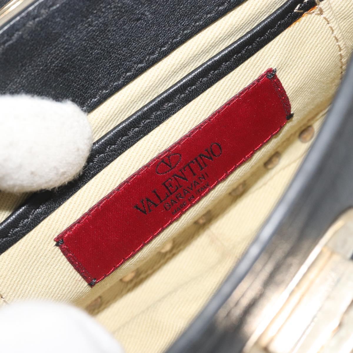 VALENTINO Studs Chain Shoulder Bag Leather Black Gold Auth BA14207A