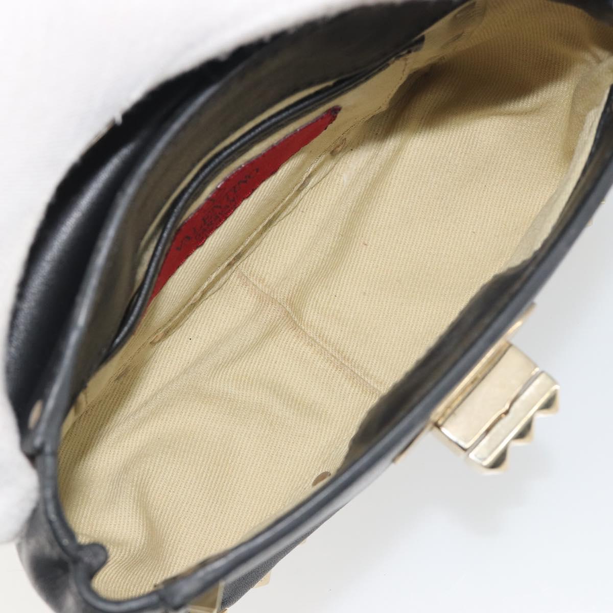 VALENTINO Studs Chain Shoulder Bag Leather Black Gold Auth BA14207A