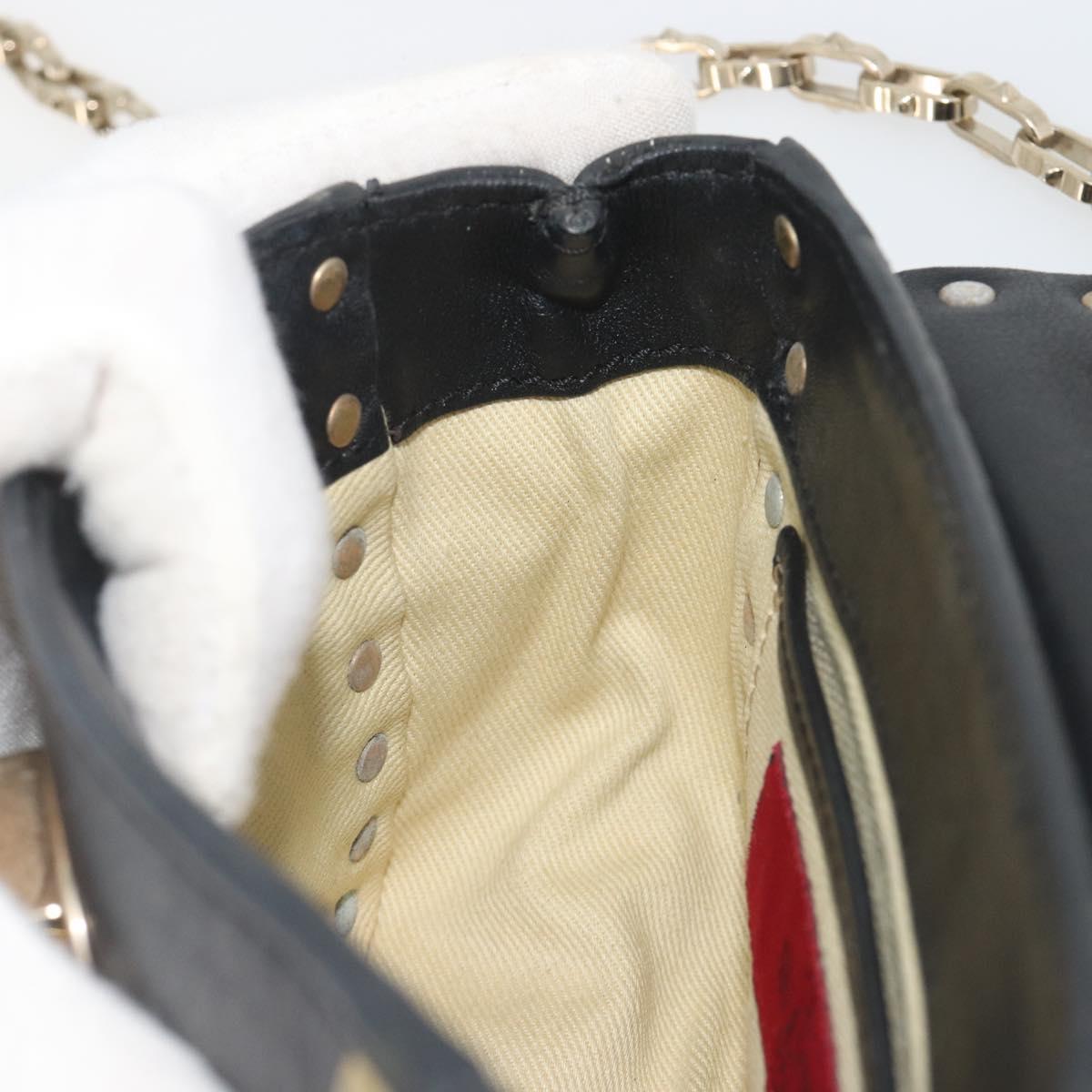 VALENTINO Studs Chain Shoulder Bag Leather Black Gold Auth BA14207A