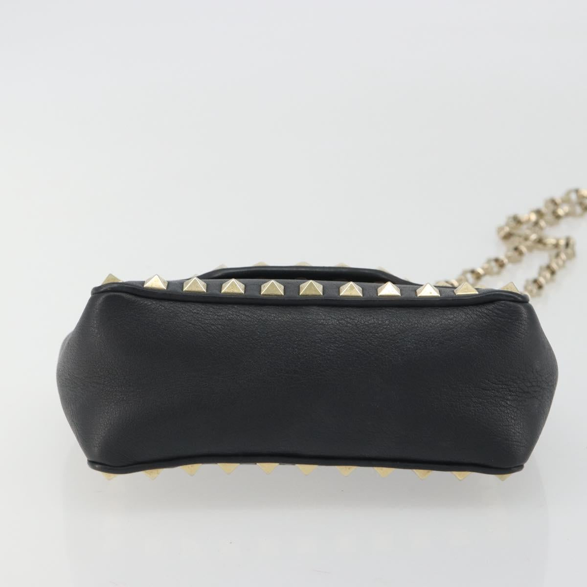VALENTINO Studs Chain Shoulder Bag Leather Black Gold Auth BA14207A
