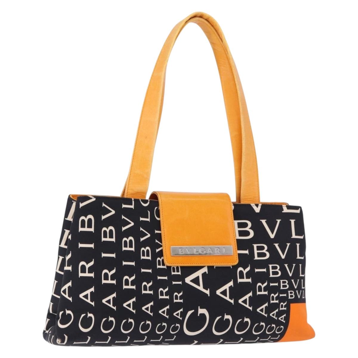 BVLGARI Logo Mania Tote Bag Nylon Black Orange Auth BA14208