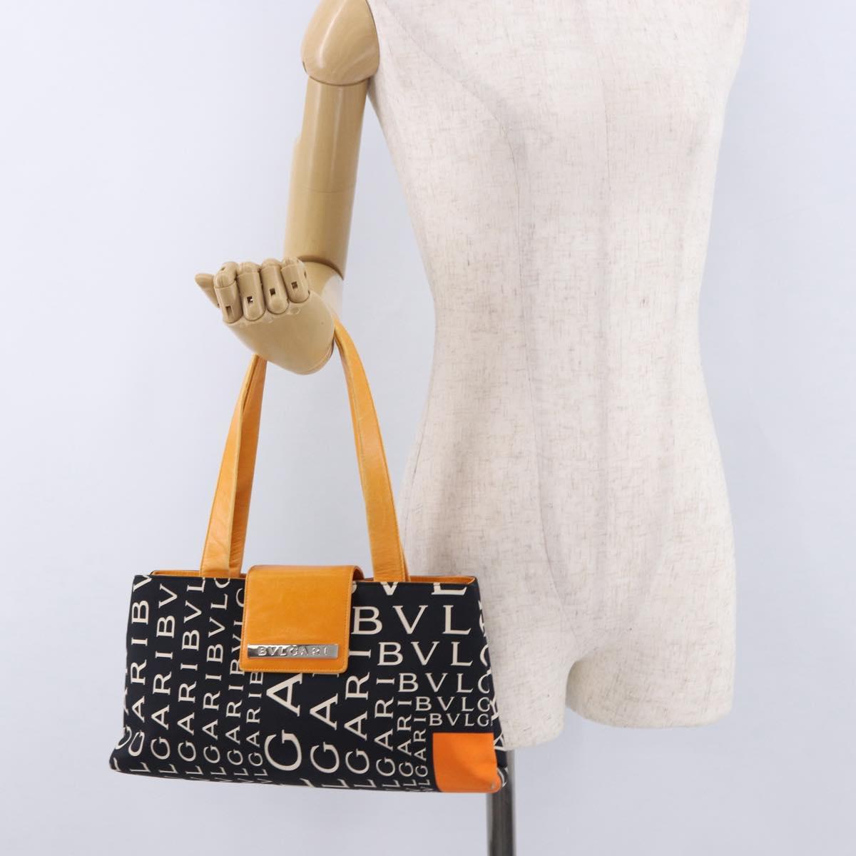 BVLGARI Logo Mania Tote Bag Nylon Black Orange Auth BA14208