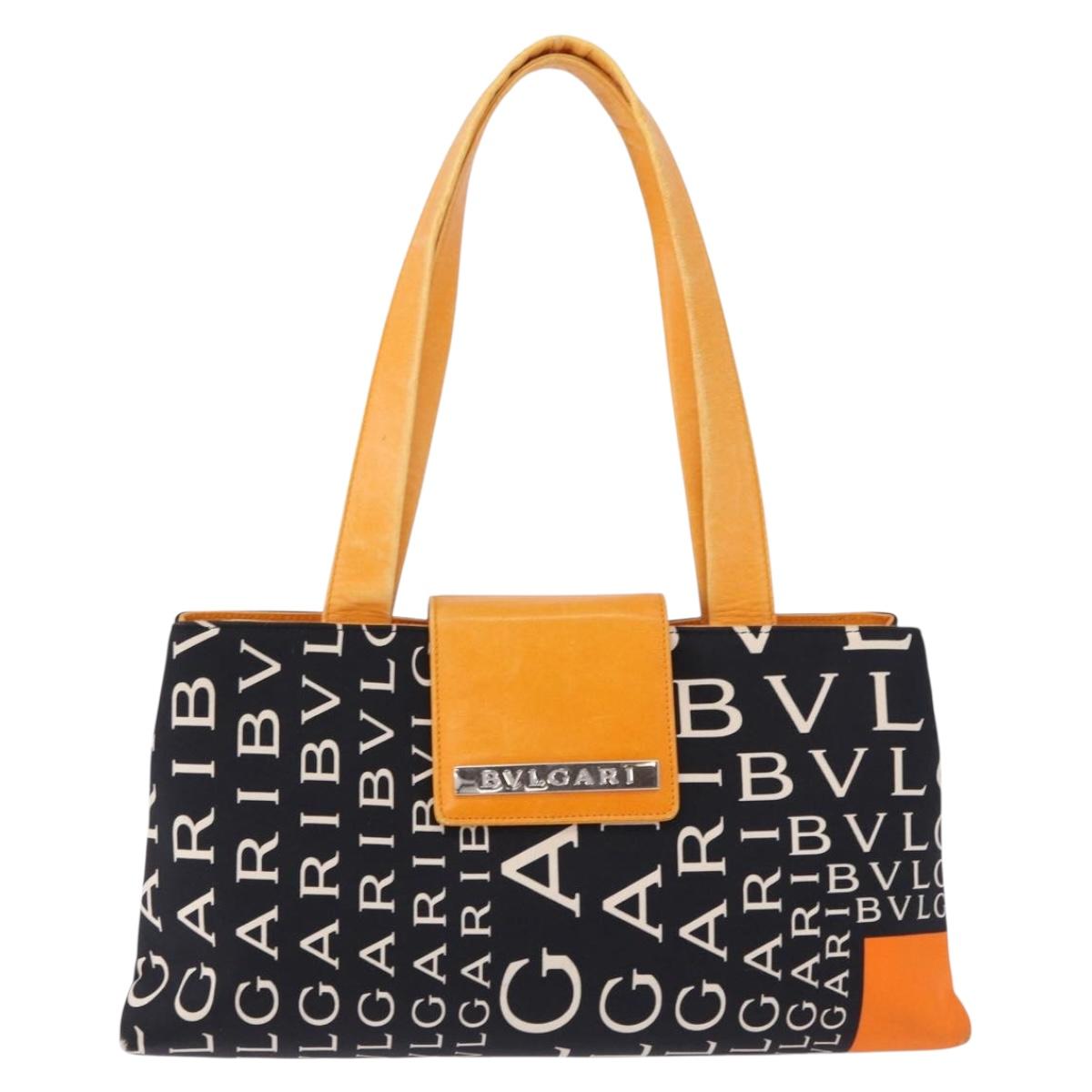 BVLGARI Logo Mania Tote Bag Nylon Black Orange Auth BA14208