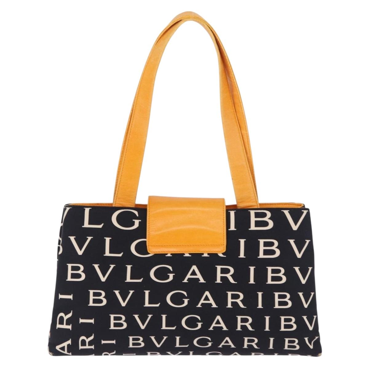 BVLGARI Logo Mania Tote Bag Nylon Black Orange Auth BA14208