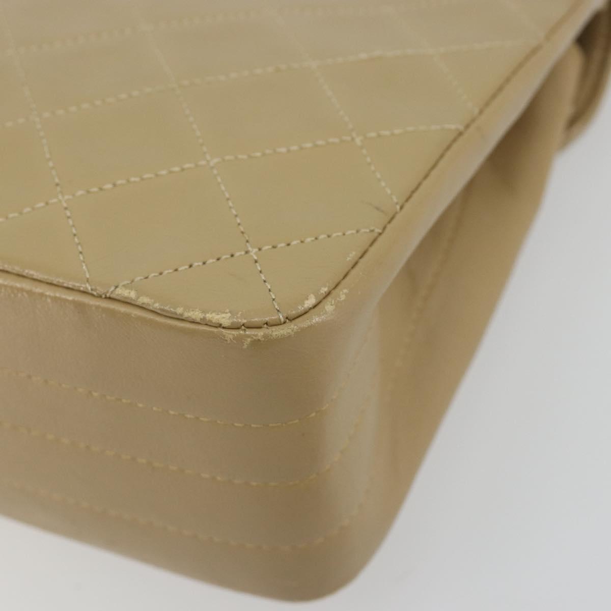 CHANEL Matelasse Chain Shoulder Bag Lamb Skin Beige Gold CC Auth BA14209A