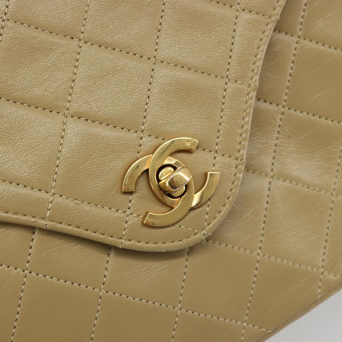 CHANEL Matelasse Chain Shoulder Bag Lamb Skin Beige Gold CC Auth BA14209A