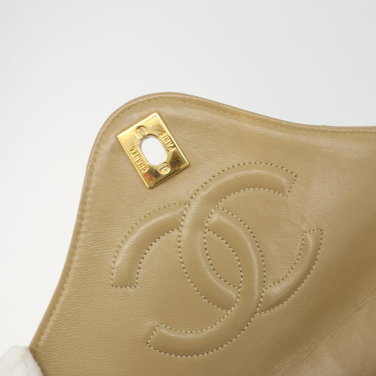 CHANEL Matelasse Chain Shoulder Bag Lamb Skin Beige Gold CC Auth BA14209A