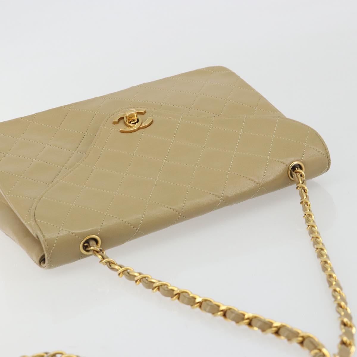 CHANEL Matelasse Chain Shoulder Bag Lamb Skin Beige Gold CC Auth BA14209A