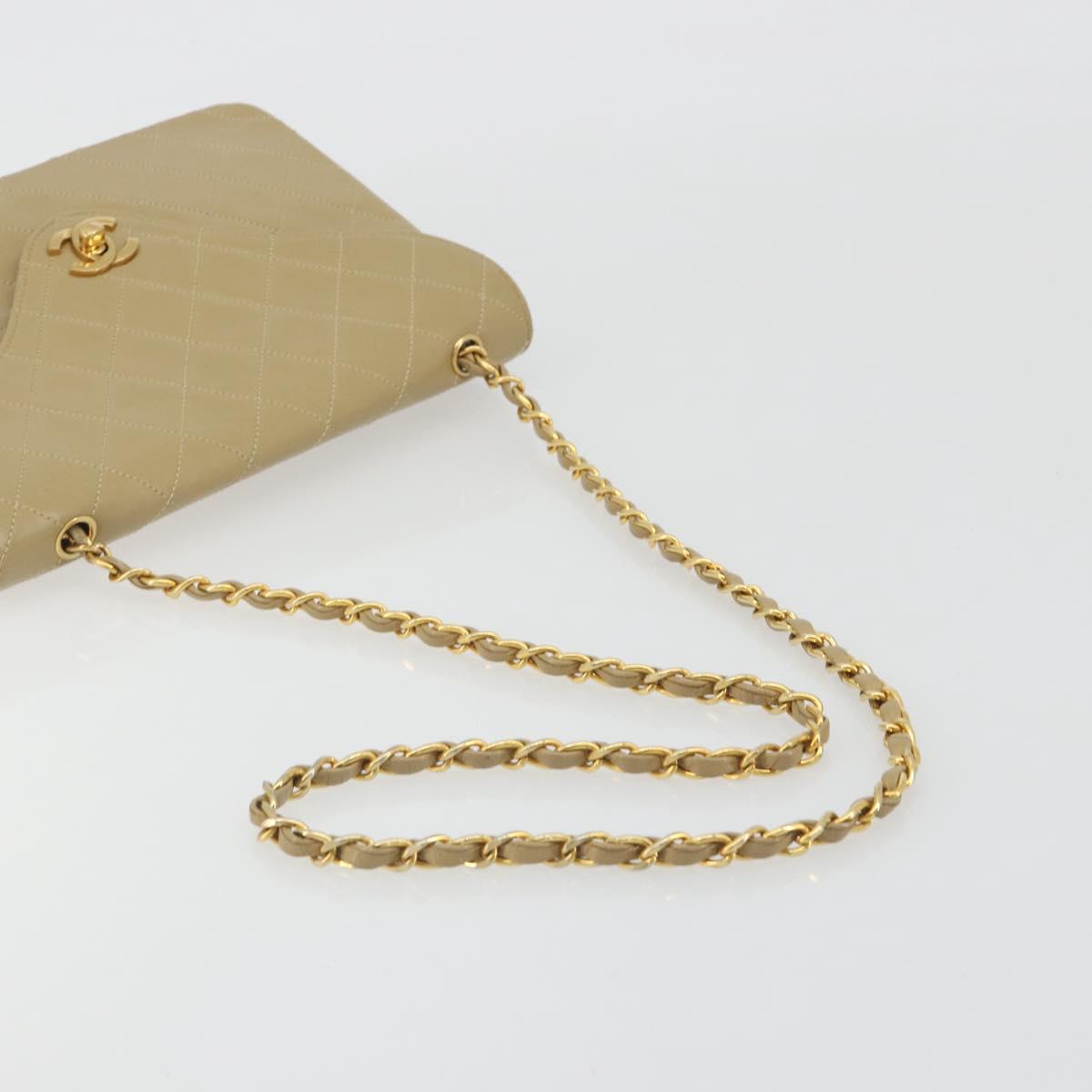 CHANEL Matelasse Chain Shoulder Bag Lamb Skin Beige Gold CC Auth BA14209A