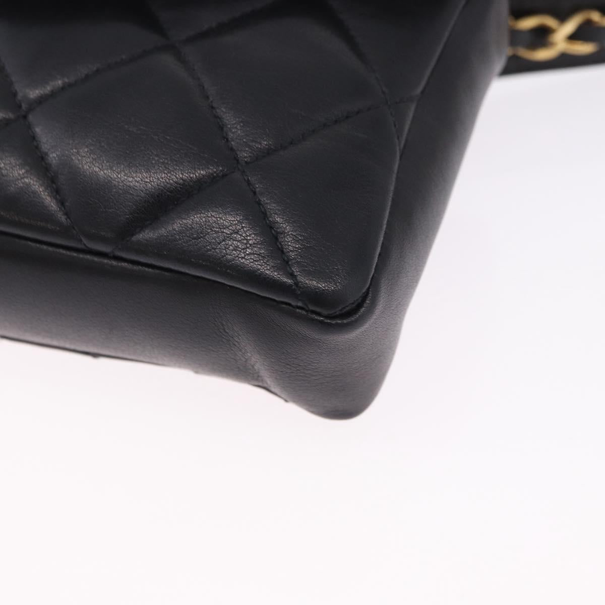 CHANEL Matelasse Waist Bag Lamb Skin Black Gold CC Auth BA14210