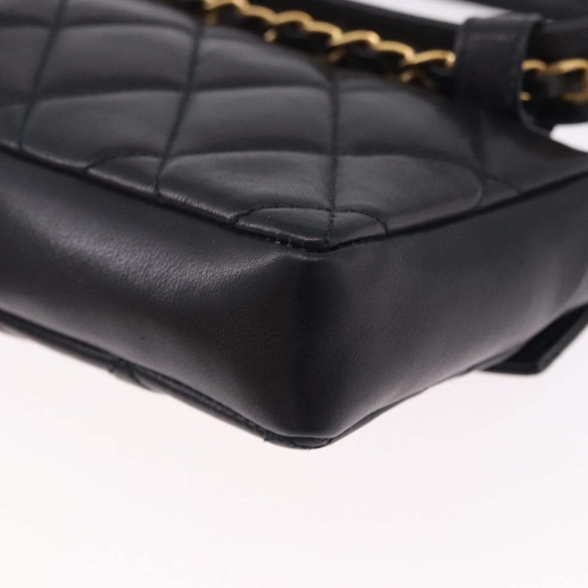 CHANEL Matelasse Waist Bag Lamb Skin Black Gold CC Auth BA14210