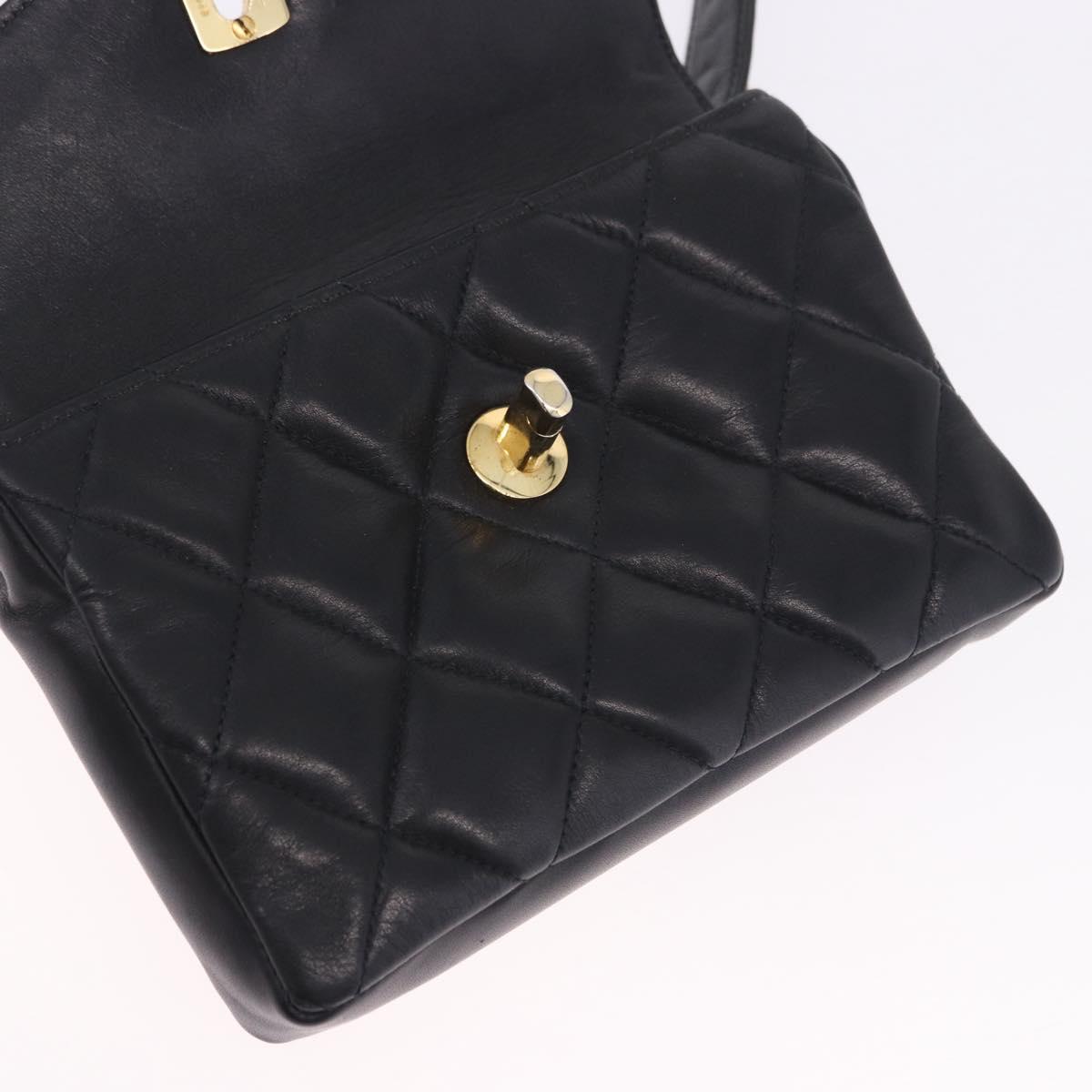 CHANEL Matelasse Waist Bag Lamb Skin Black Gold CC Auth BA14210