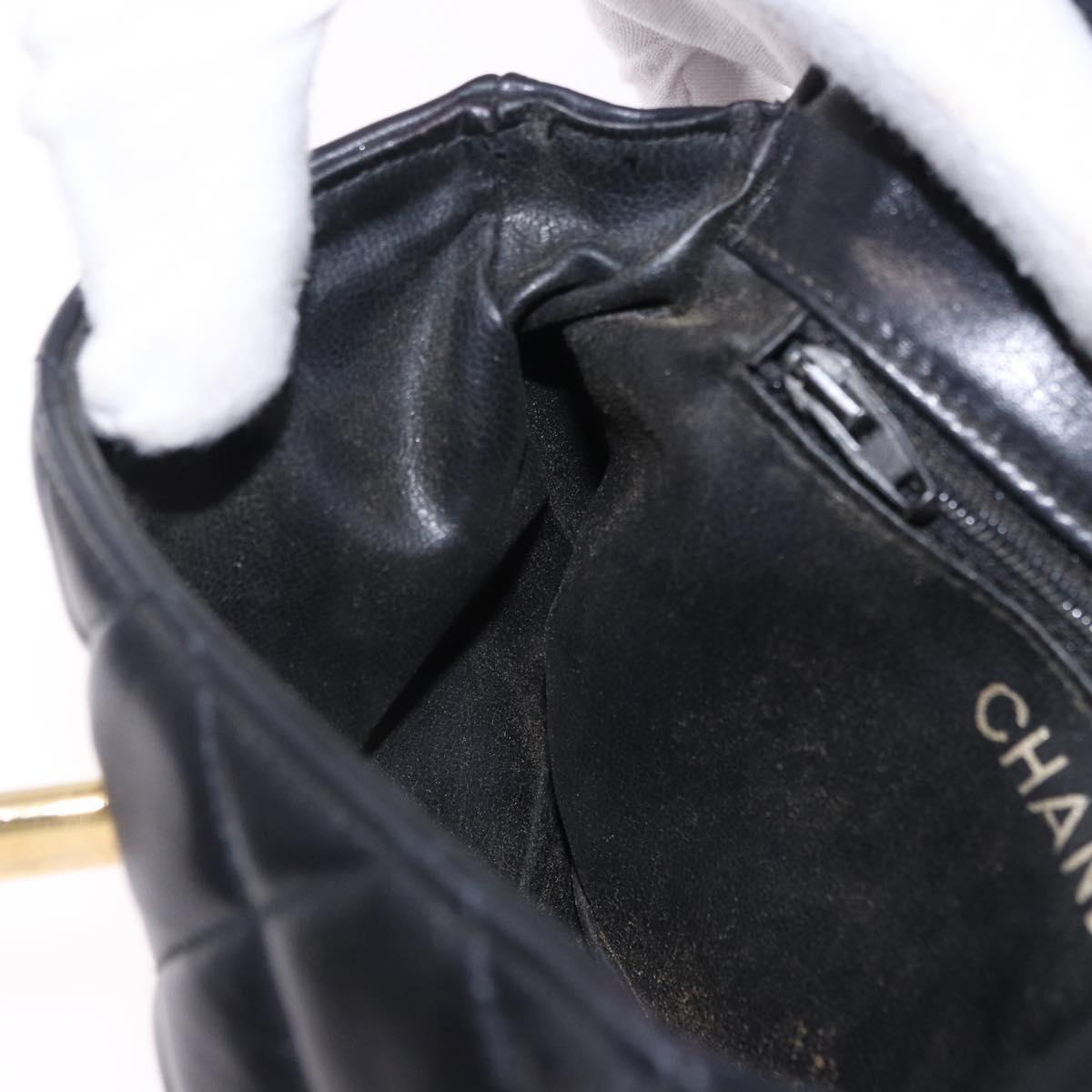 CHANEL Matelasse Waist Bag Lamb Skin Black Gold CC Auth BA14210