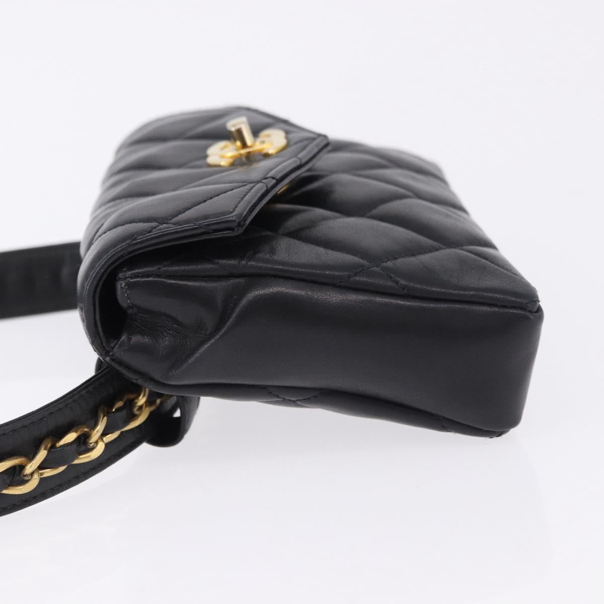 CHANEL Matelasse Waist Bag Lamb Skin Black Gold CC Auth BA14210