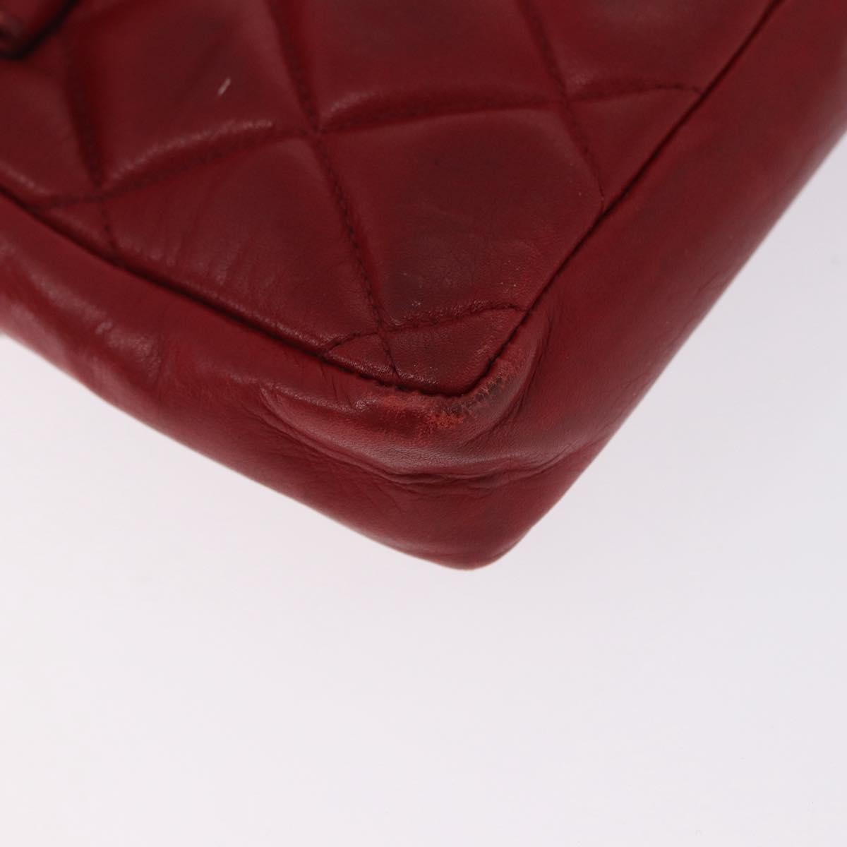 CHANEL Matelasse Waist Bag Lamb Skin Red Gold CC Auth BA14212