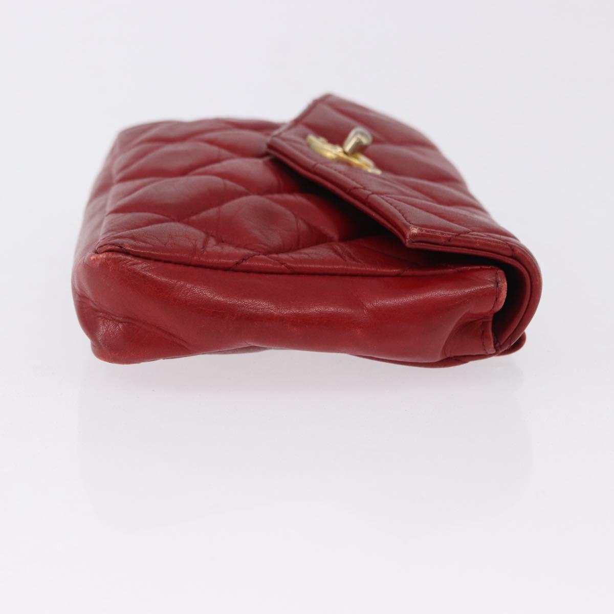 CHANEL Matelasse Waist Bag Lamb Skin Red Gold CC Auth BA14212