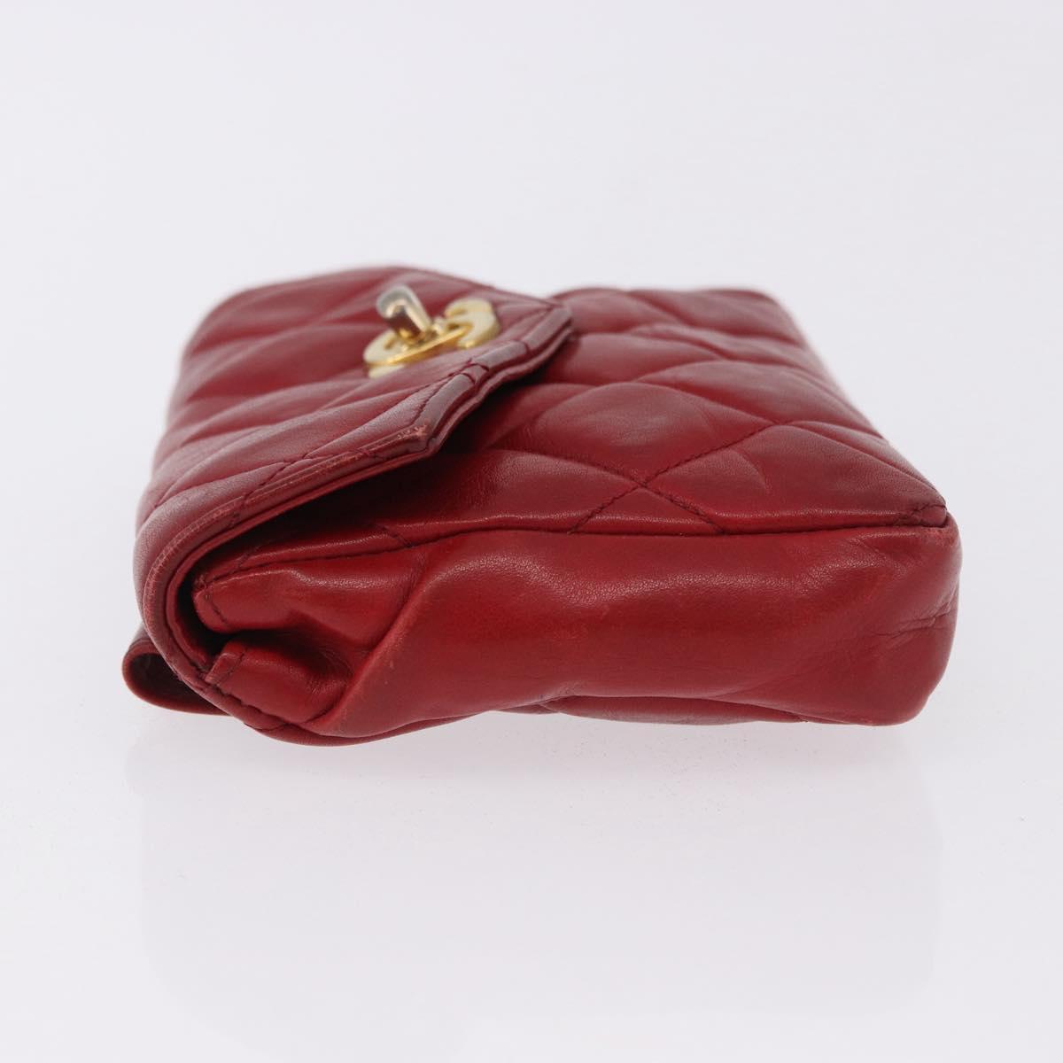 CHANEL Matelasse Waist Bag Lamb Skin Red Gold CC Auth BA14212