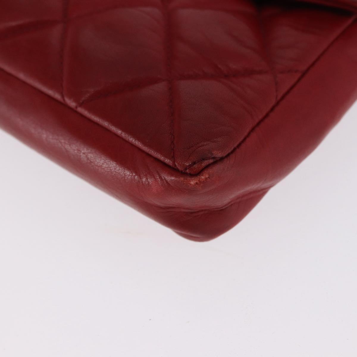 CHANEL Matelasse Waist Bag Lamb Skin Red Gold CC Auth BA14212