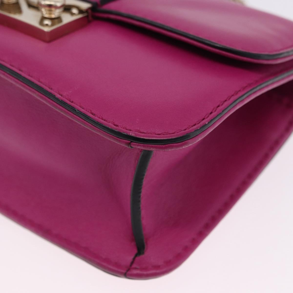 VALENTINO Studs Chain Shoulder Bag Leather Pink Gold Auth BA14213A