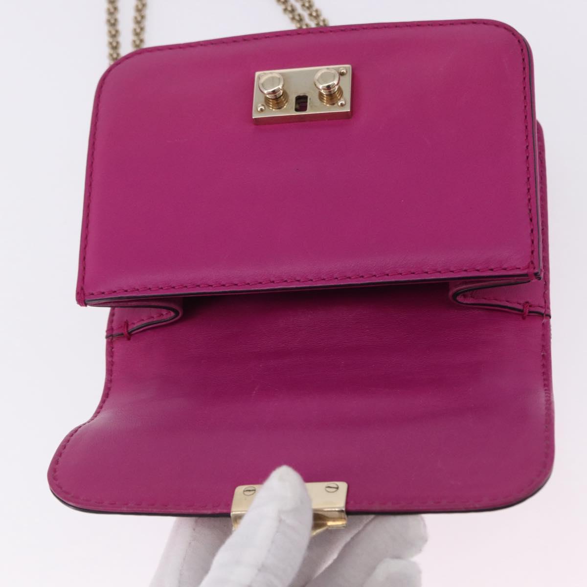 VALENTINO Studs Chain Shoulder Bag Leather Pink Gold Auth BA14213A