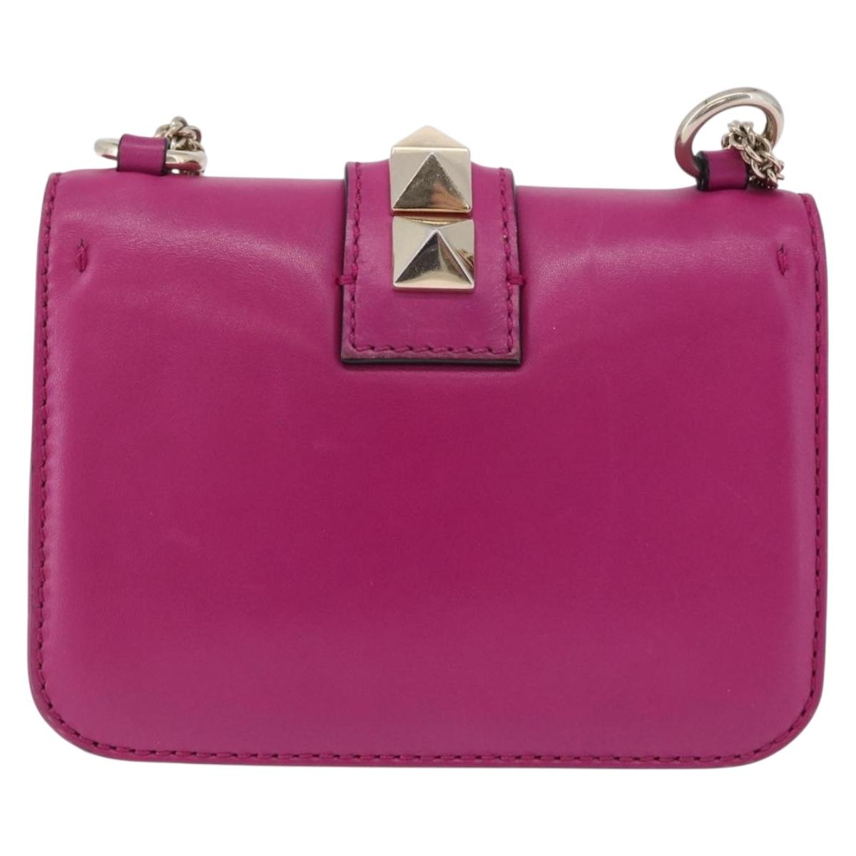 VALENTINO Studs Chain Shoulder Bag Leather Pink Gold Auth BA14213A