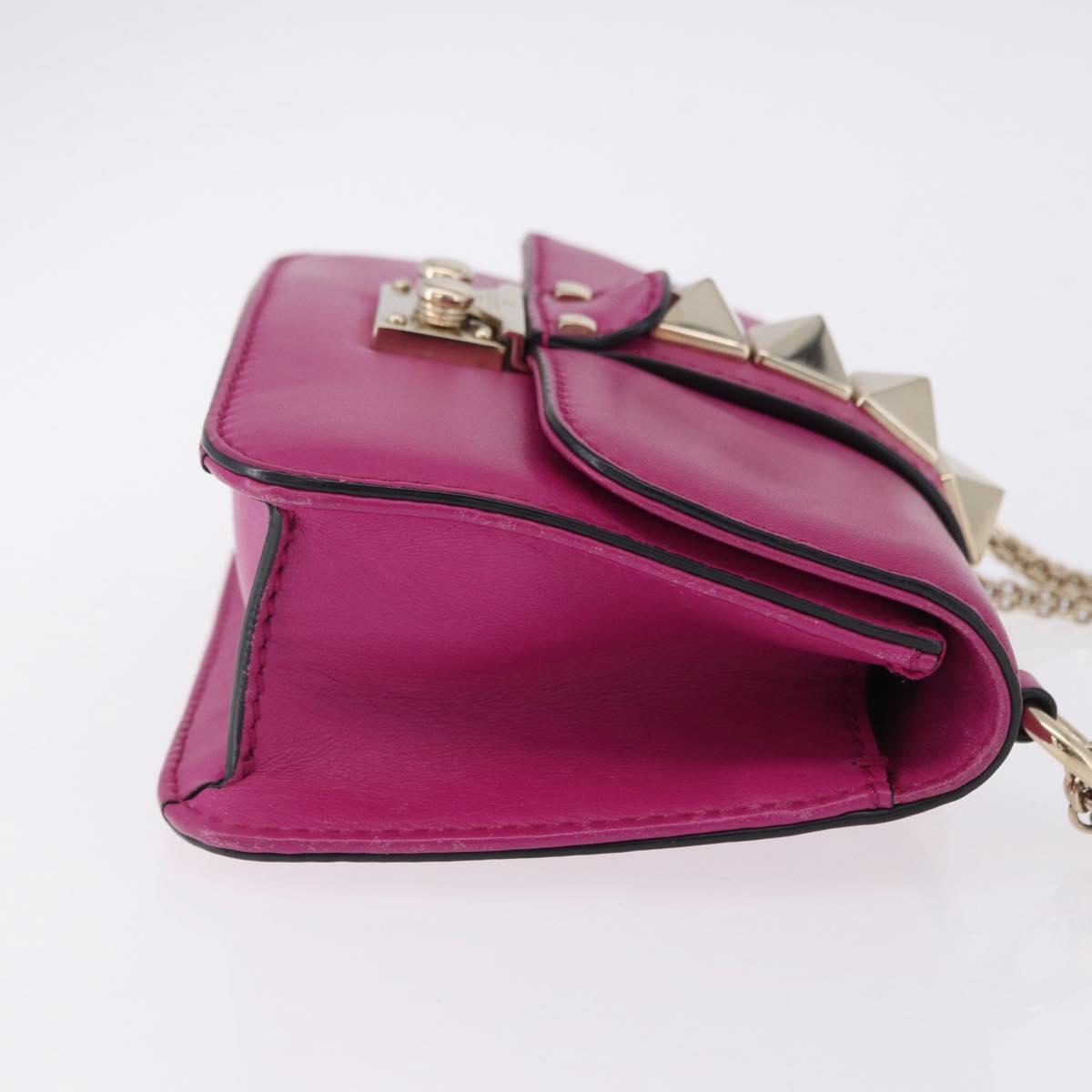 VALENTINO Studs Chain Shoulder Bag Leather Pink Gold Auth BA14213A