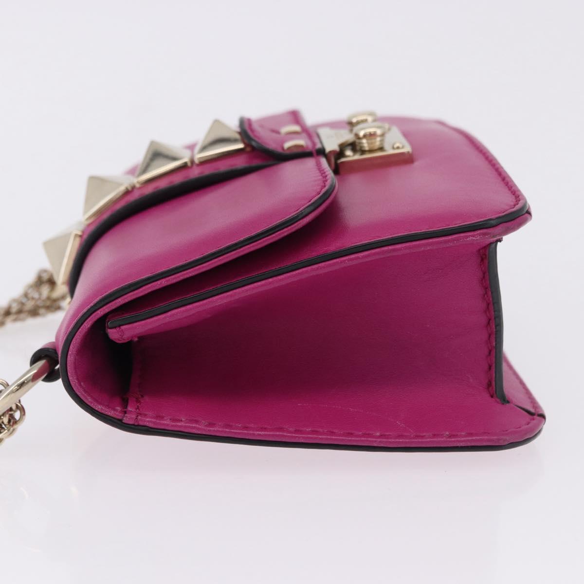 VALENTINO Studs Chain Shoulder Bag Leather Pink Gold Auth BA14213A