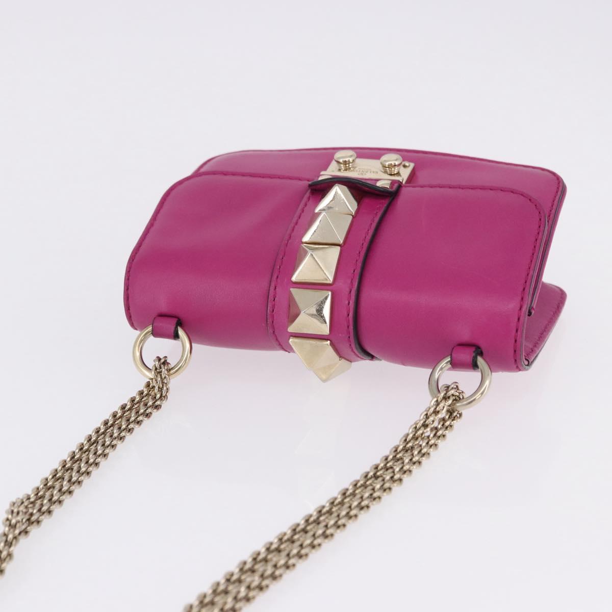 VALENTINO Studs Chain Shoulder Bag Leather Pink Gold Auth BA14213A