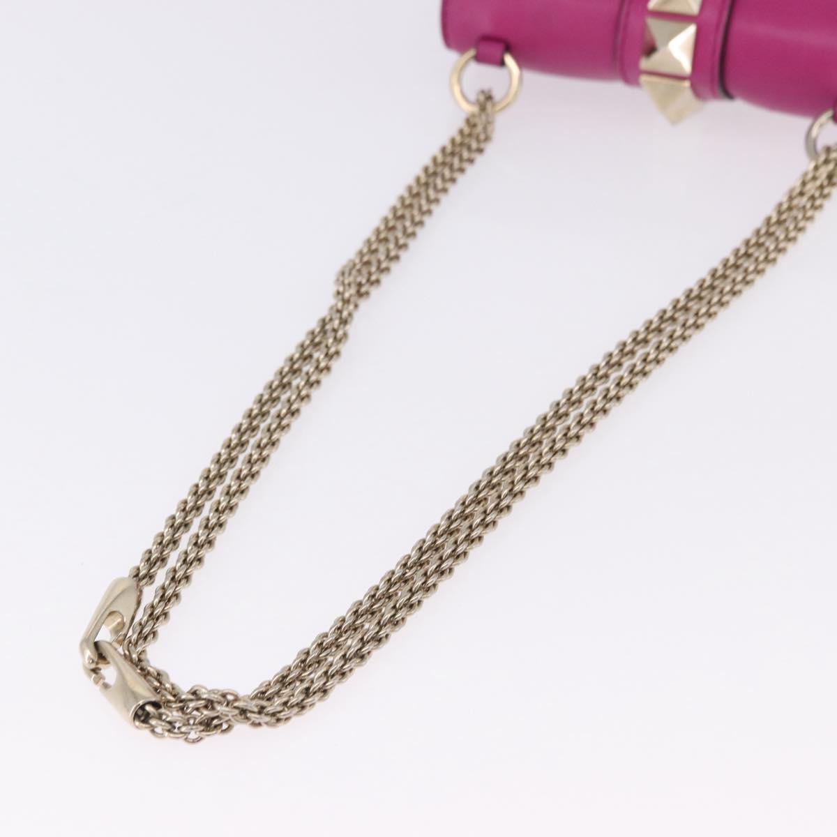 VALENTINO Studs Chain Shoulder Bag Leather Pink Gold Auth BA14213A