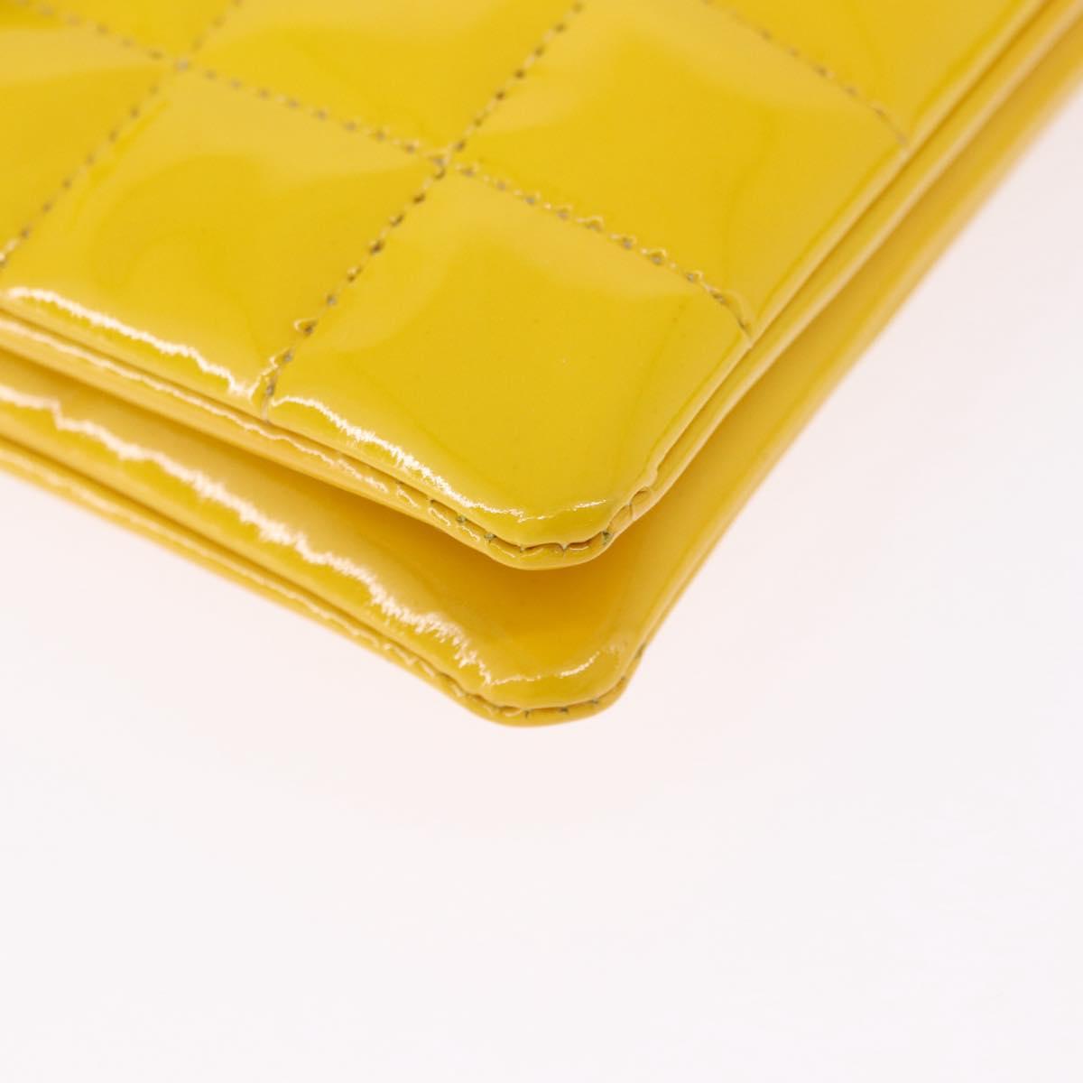 CHANEL Choco Bar line Chain Bag Patent Leather Yellow Silver CC Auth BA14214V