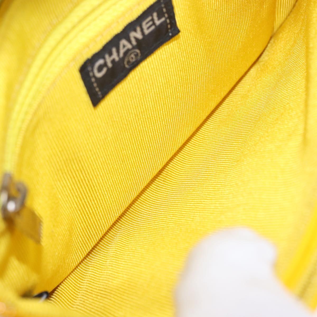 CHANEL Choco Bar line Chain Bag Patent Leather Yellow Silver CC Auth BA14214V