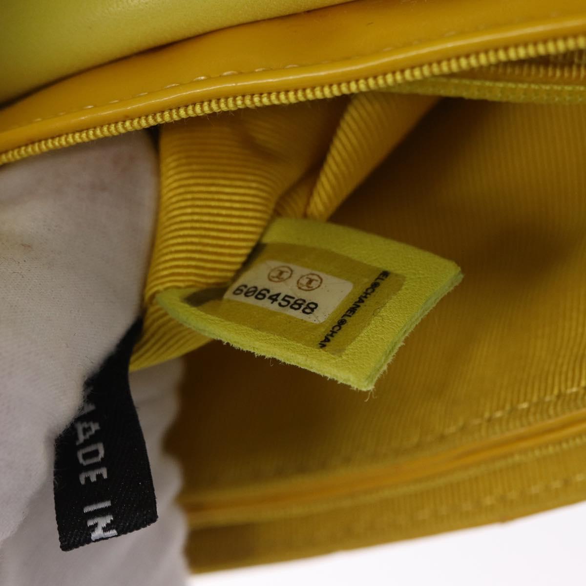 CHANEL Choco Bar line Chain Bag Patent Leather Yellow Silver CC Auth BA14214V