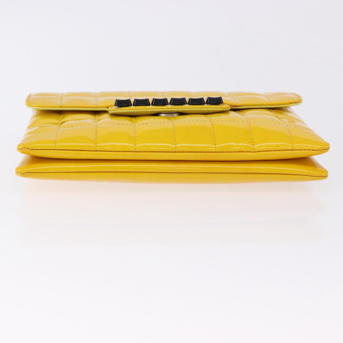 CHANEL Choco Bar line Chain Bag Patent Leather Yellow Silver CC Auth BA14214V