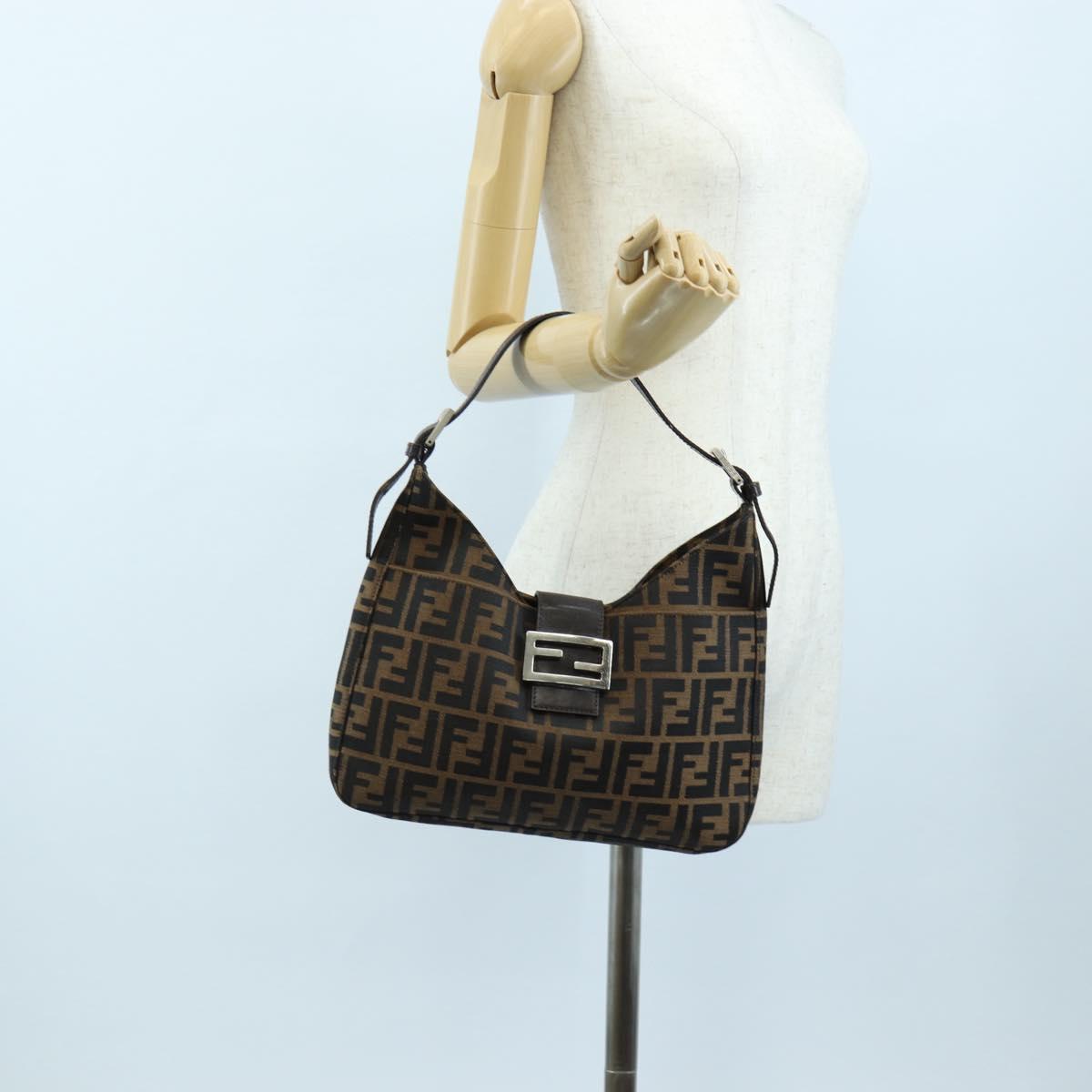 FENDI Zucca Canvas Mamma Baguette Shoulder Bag Brown Black Auth BA14215V