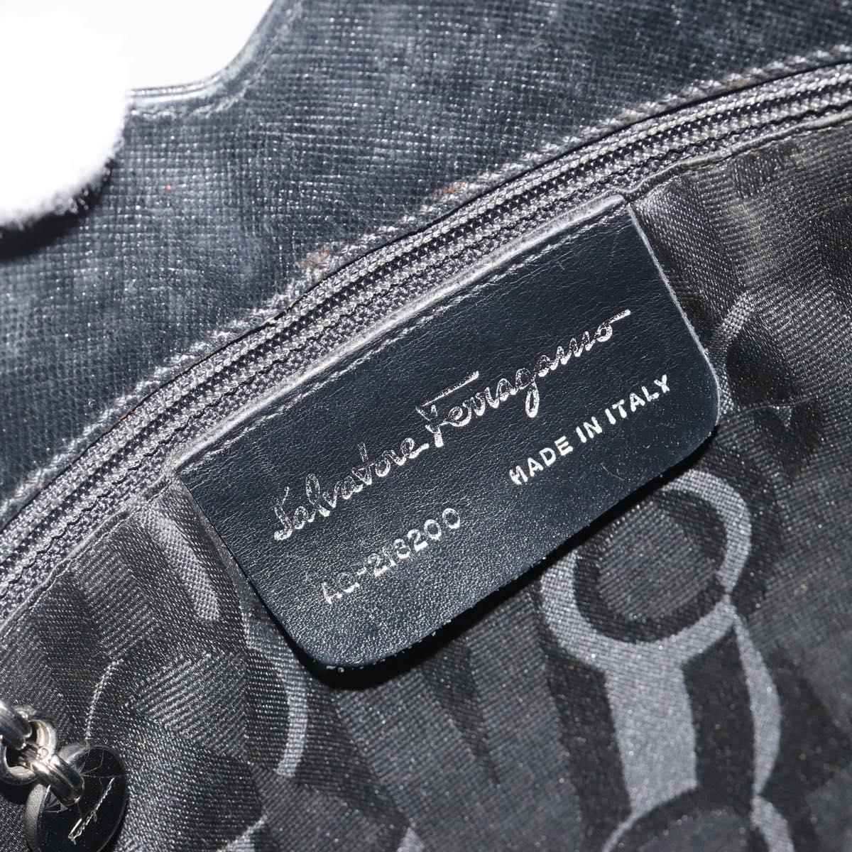 Salvatore Ferragamo Gancini Shoulder Bag Leather Black Silver Auth BA14216