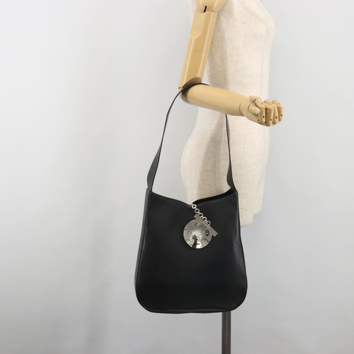 Salvatore Ferragamo Gancini Shoulder Bag Leather Black Silver Auth BA14216