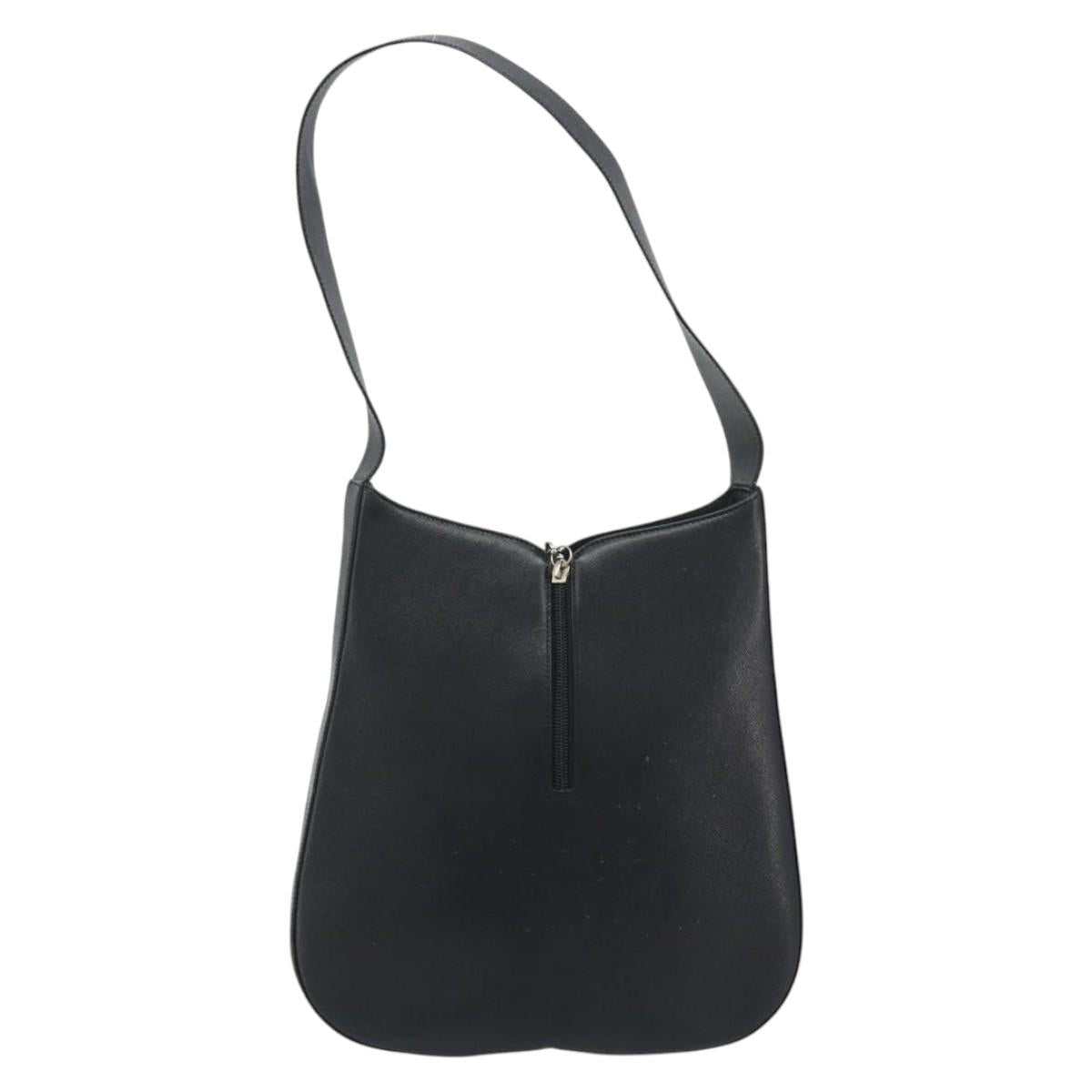 Salvatore Ferragamo Gancini Shoulder Bag Leather Black Silver Auth BA14216