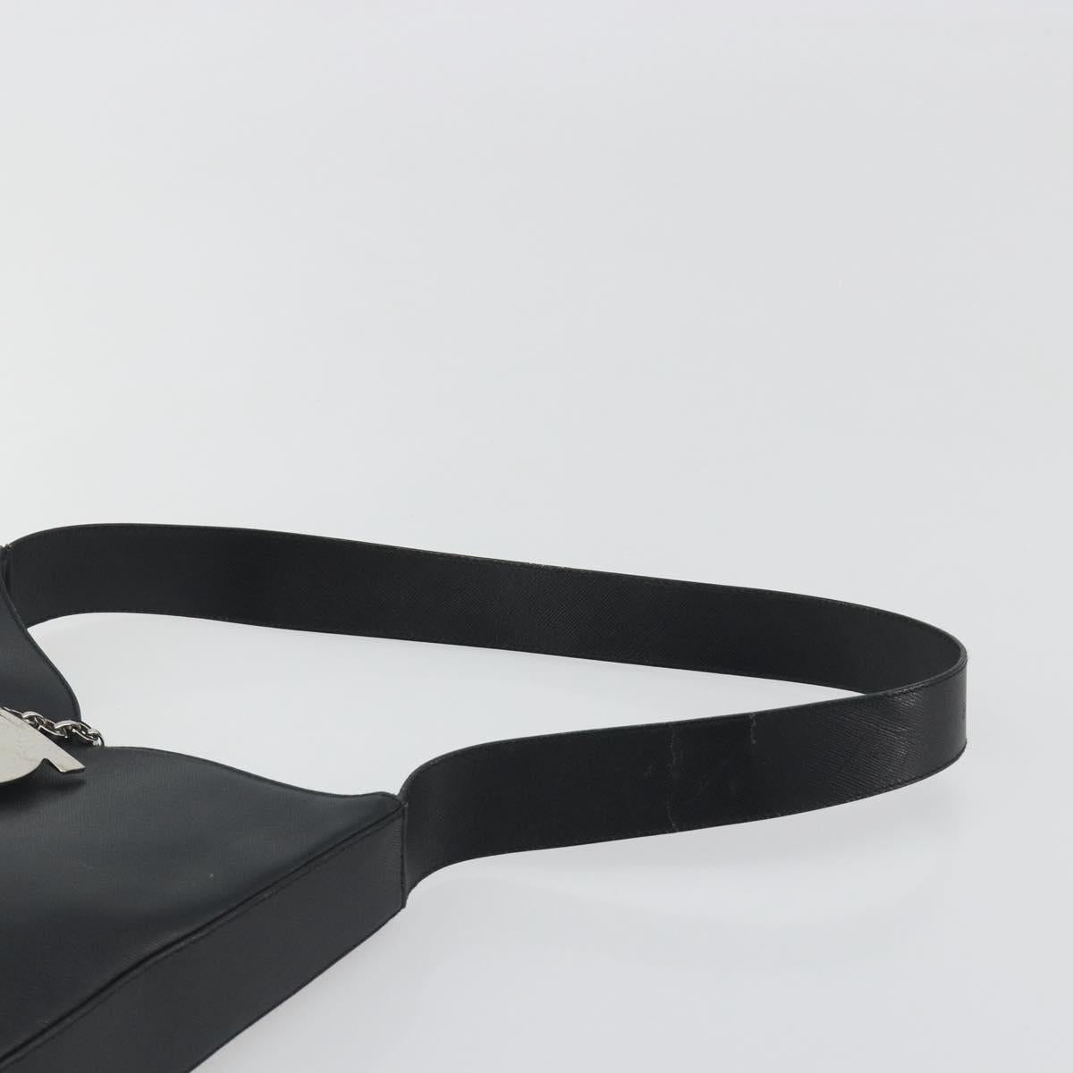 Salvatore Ferragamo Gancini Shoulder Bag Leather Black Silver Auth BA14216