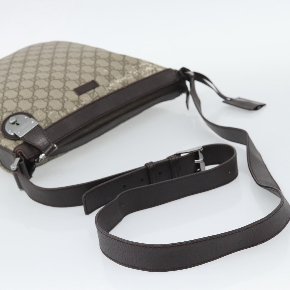 GUCCI GG Supreme Shoulder Bag PVC Beige Silver 148476 Auth BA14217