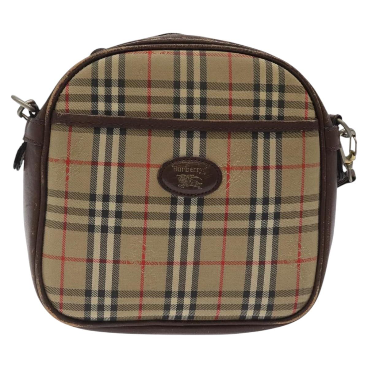 Burberrys Nova Check Shoulder Bag Canvas Beige Gold Auth BA1424