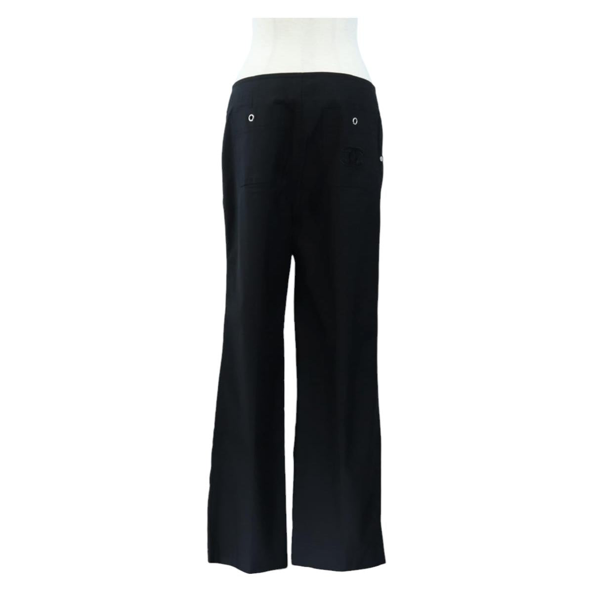 CHANEL Pants Rayon Black CC Auth BA14244V