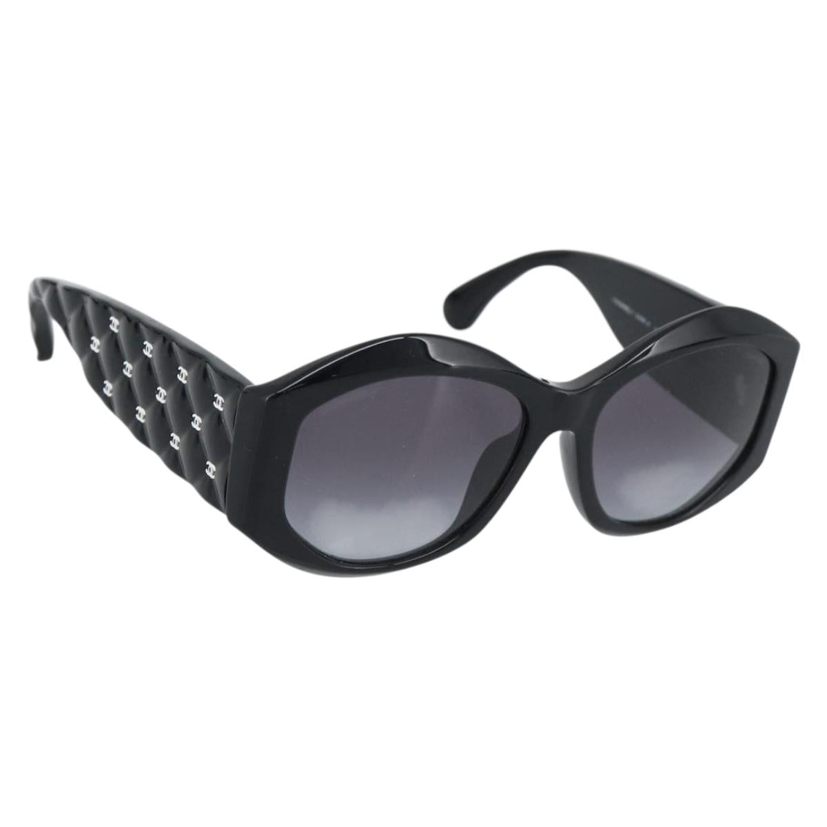 CHANEL Sunglasses Plastic Black CC Auth BA14257M