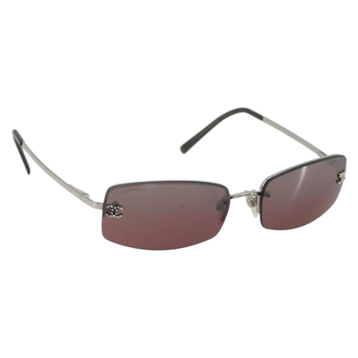 CHANEL Rimless Sunglasses Metal Red Silver CC Auth BA14258M
