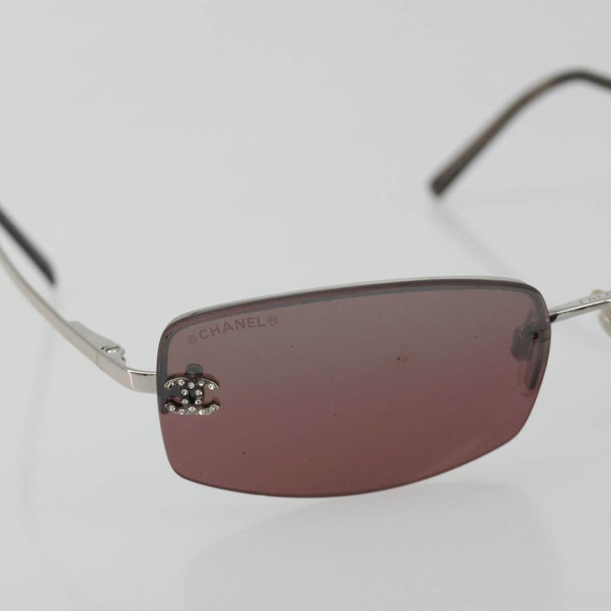 CHANEL Rimless Sunglasses Metal Red Silver CC Auth BA14258M