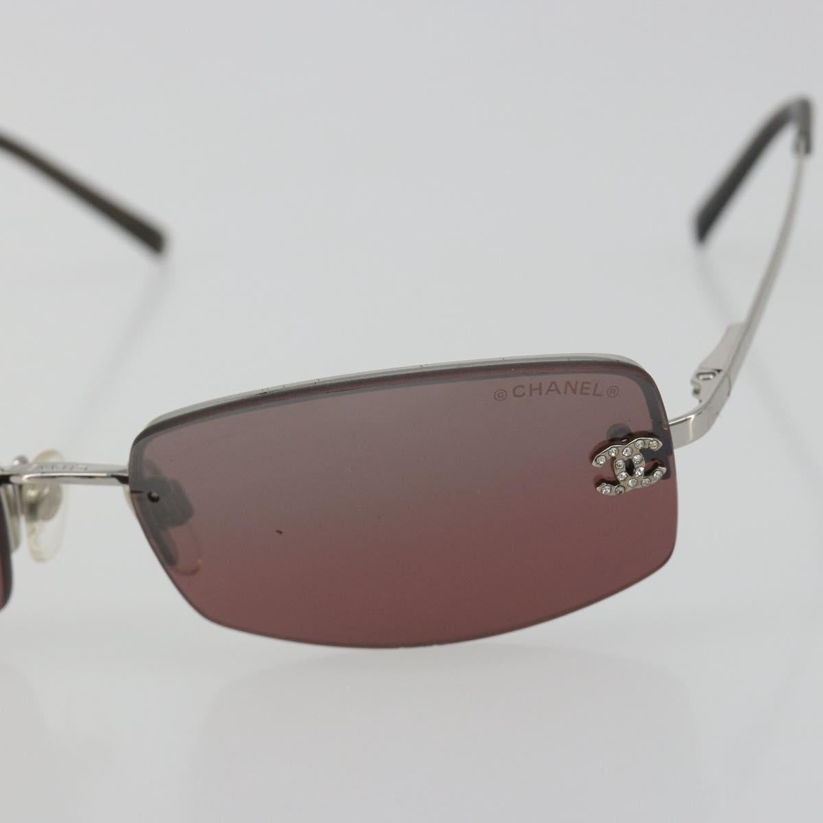 CHANEL Rimless Sunglasses Metal Red Silver CC Auth BA14258M