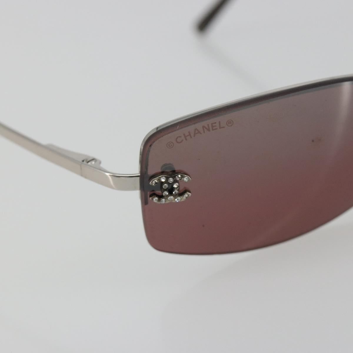 CHANEL Rimless Sunglasses Metal Red Silver CC Auth BA14258M