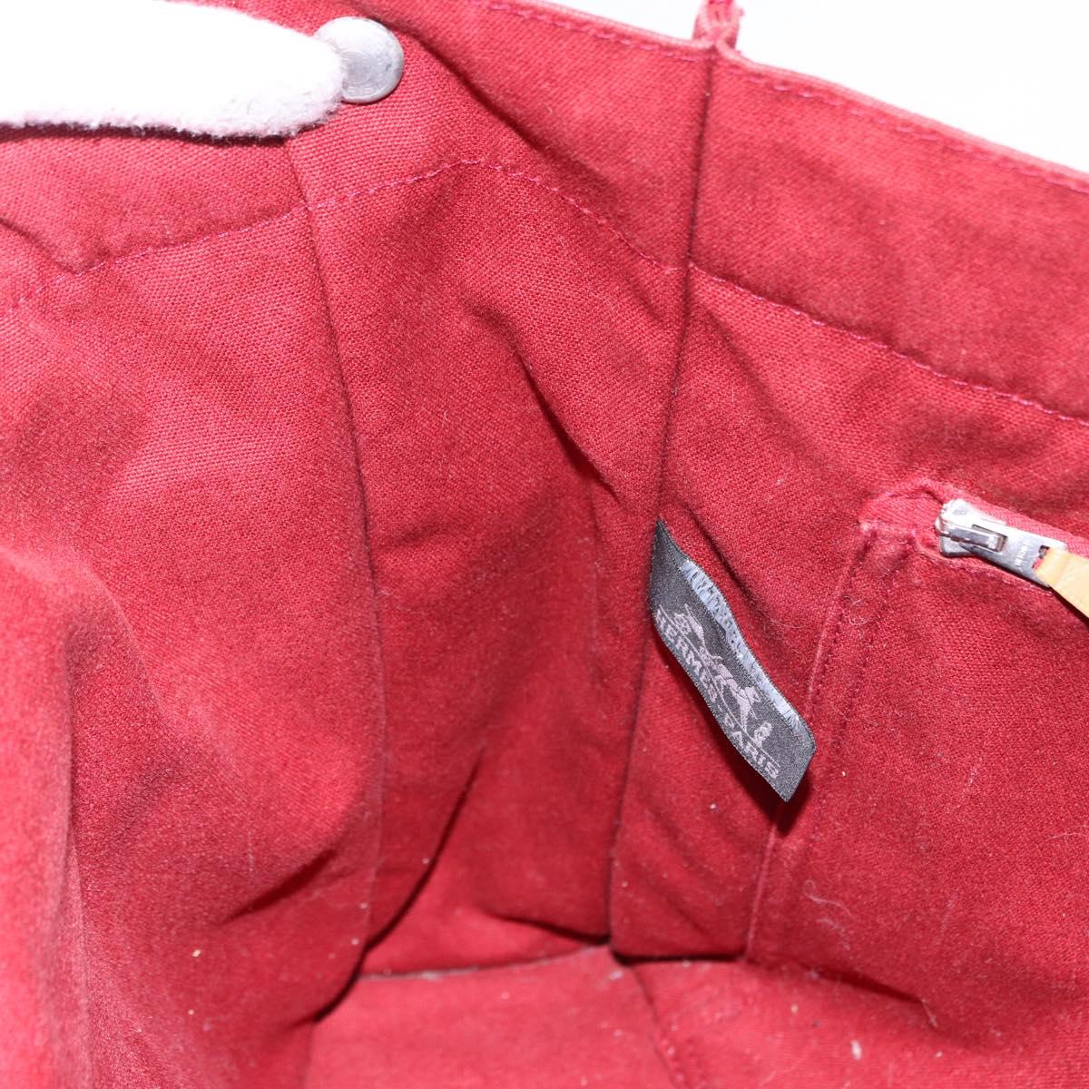 HERMES Fourre Tout MM Hand Bag Canvas Red Silver Auth BA14300