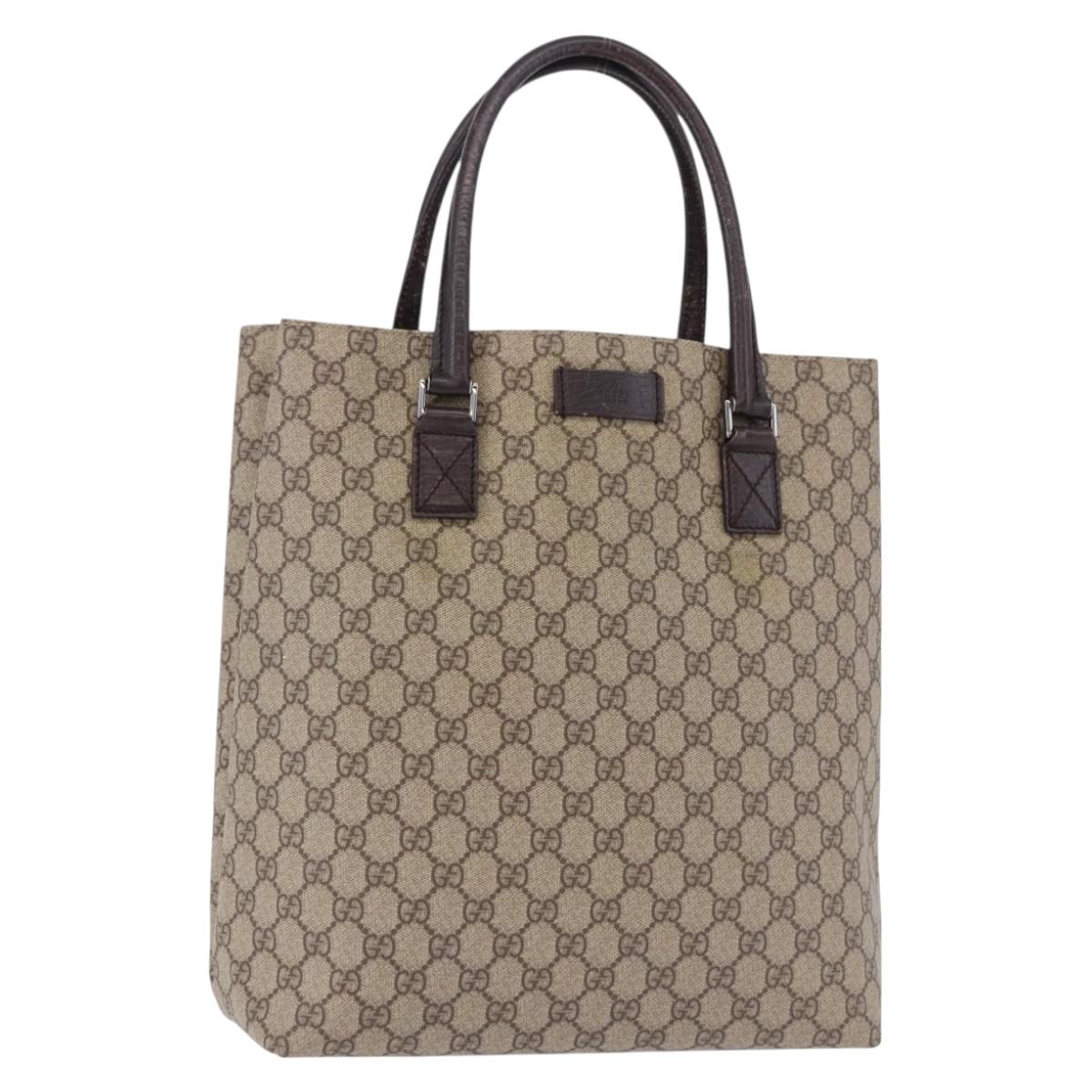 GUCCI GG Supreme Hand Bag PVC Beige Silver 131220 Auth BA14302
