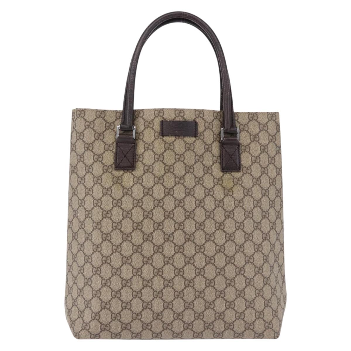 GUCCI GG Supreme Hand Bag PVC Beige Silver 131220 Auth BA14302